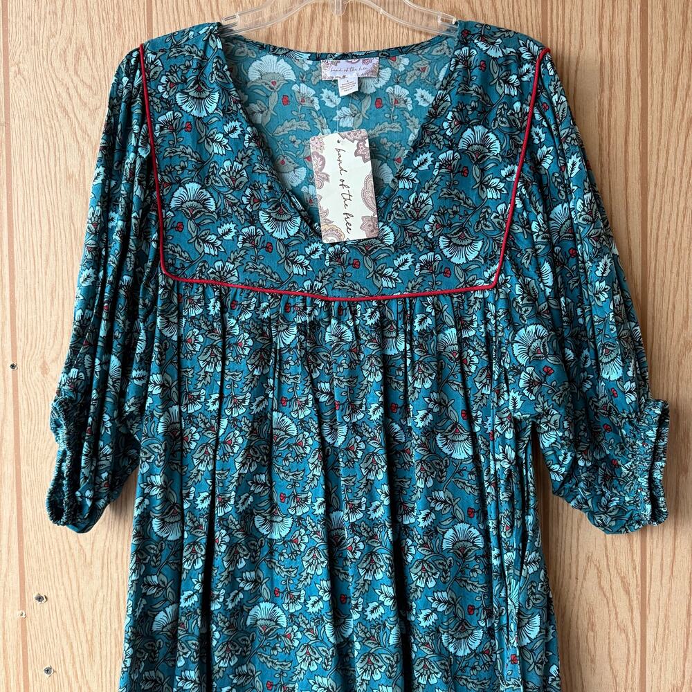 Band of the Free puff sleeve pocket short mini dress Aqua Teal floral BOG Small - Picture 8 of 16